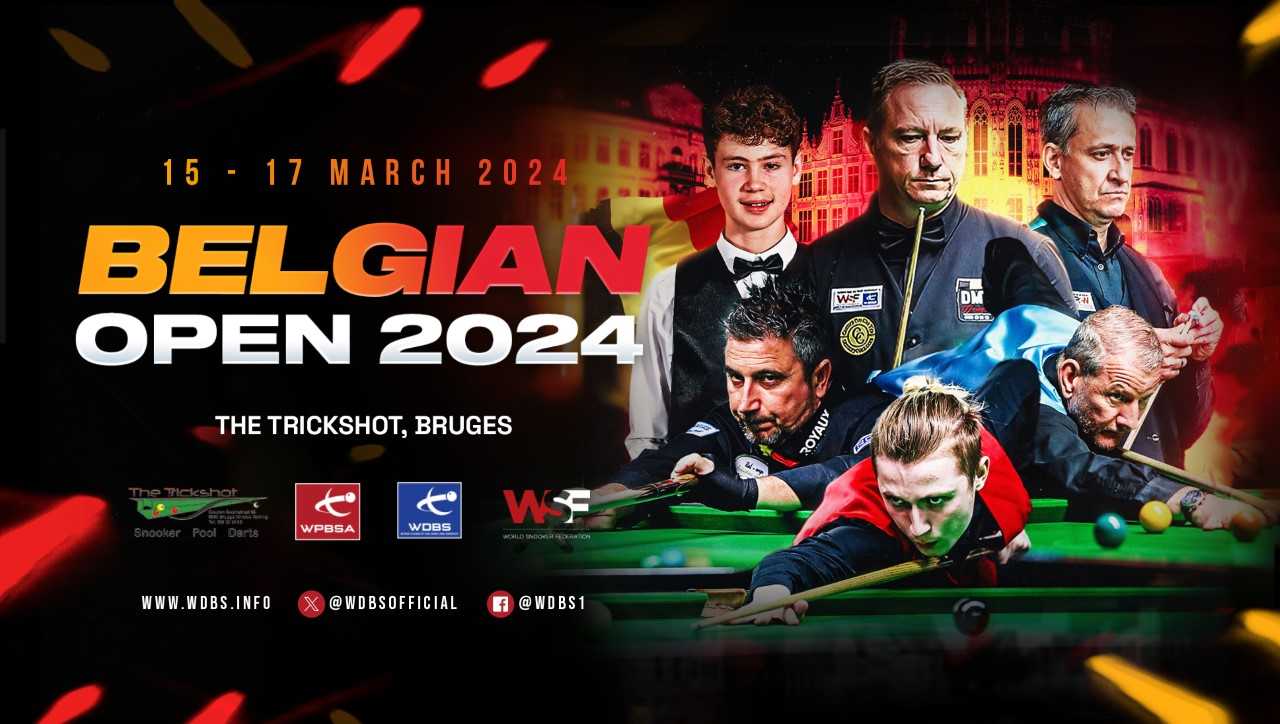 Belgian Open poster featuring people playing snooker