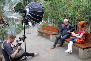 A photo from behind the camera at the BBC's Abigail Davies interviews World Abilitysport gold medalist Carl Gibson