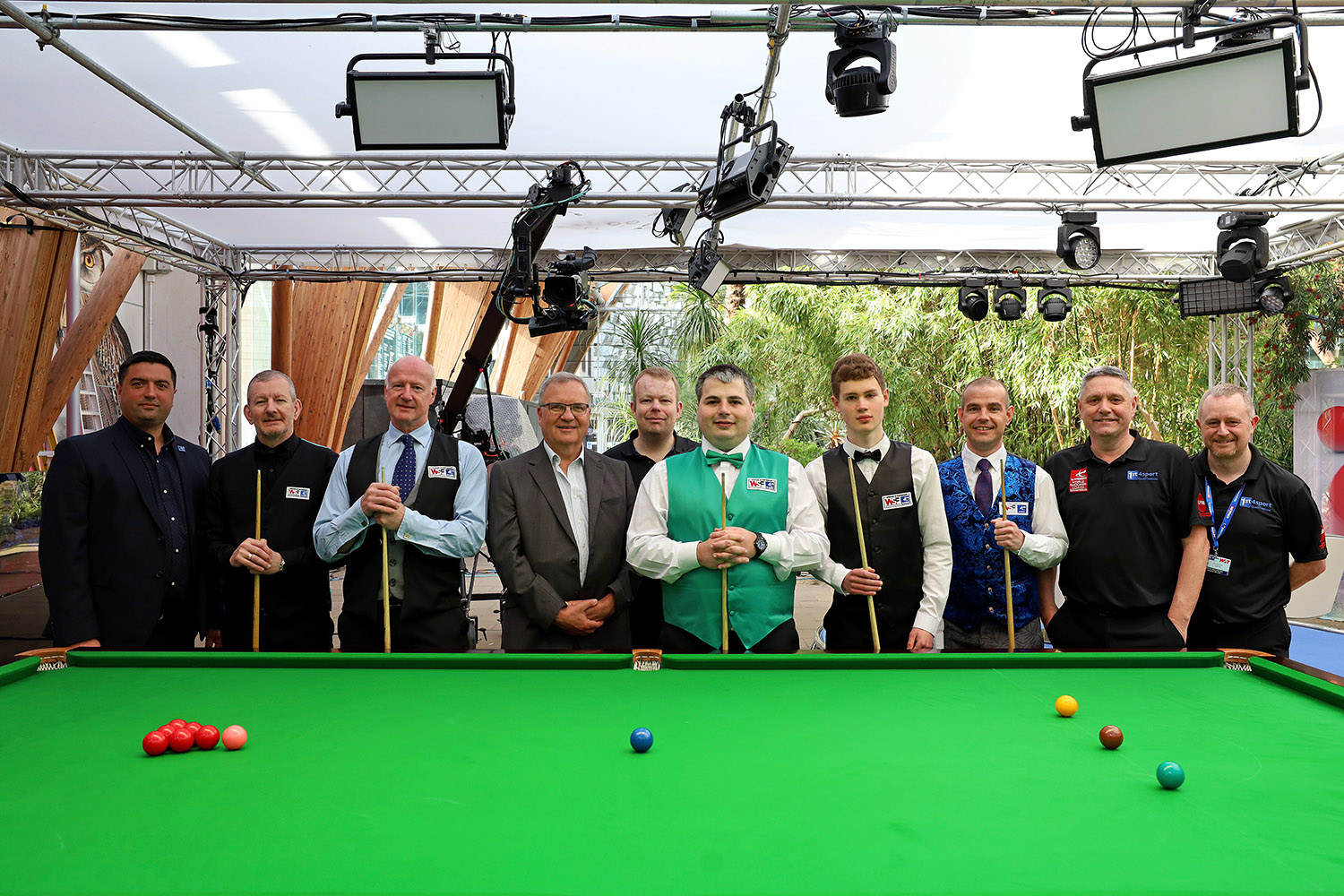 Group of disability snooker players and coaches