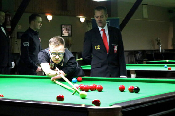 Joe Hardstaff plays snooker shot