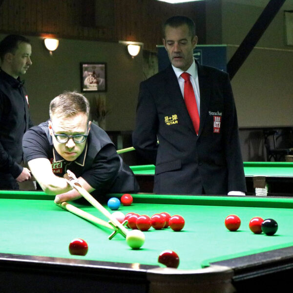 Joe Hardstaff plays snooker shot