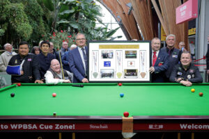 WDBS Chairman Nigel Mawer QPM presents Stuart Barker in the Sheffield Winter Garden