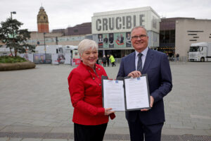 WDBS chairman Nigel Mawer outside Sheffield's Crucible Theatre after signing the signing the agreement with World Abilitysport