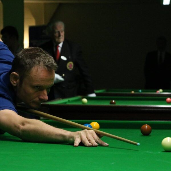 Nick Neale plays snooker shot