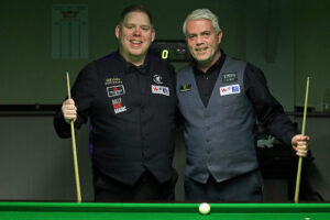 William Thomson and Carl Gibson pose ahead of a match